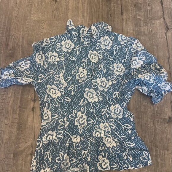 Paige Women Blue Cayenne V-Neck Ruffle Top Size S - Picture 2 of 7